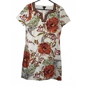 Dana Buchman Dress Size 12 Floral Cotton Multicolor Embroidered Spring Summer